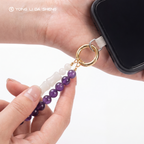 Amethyst Beaded Phone Wrist Strap with White Jade Bamboo Accessory