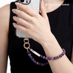 Amethyst Beaded Phone Wrist Strap with White Jade Bamboo Accessory