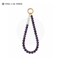 Amethyst Beaded Phone Wrist Strap with White Jade Bamboo Accessory