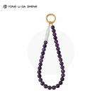 Amethyst Beaded Phone Wrist Strap with White Jade Bamboo Accessory