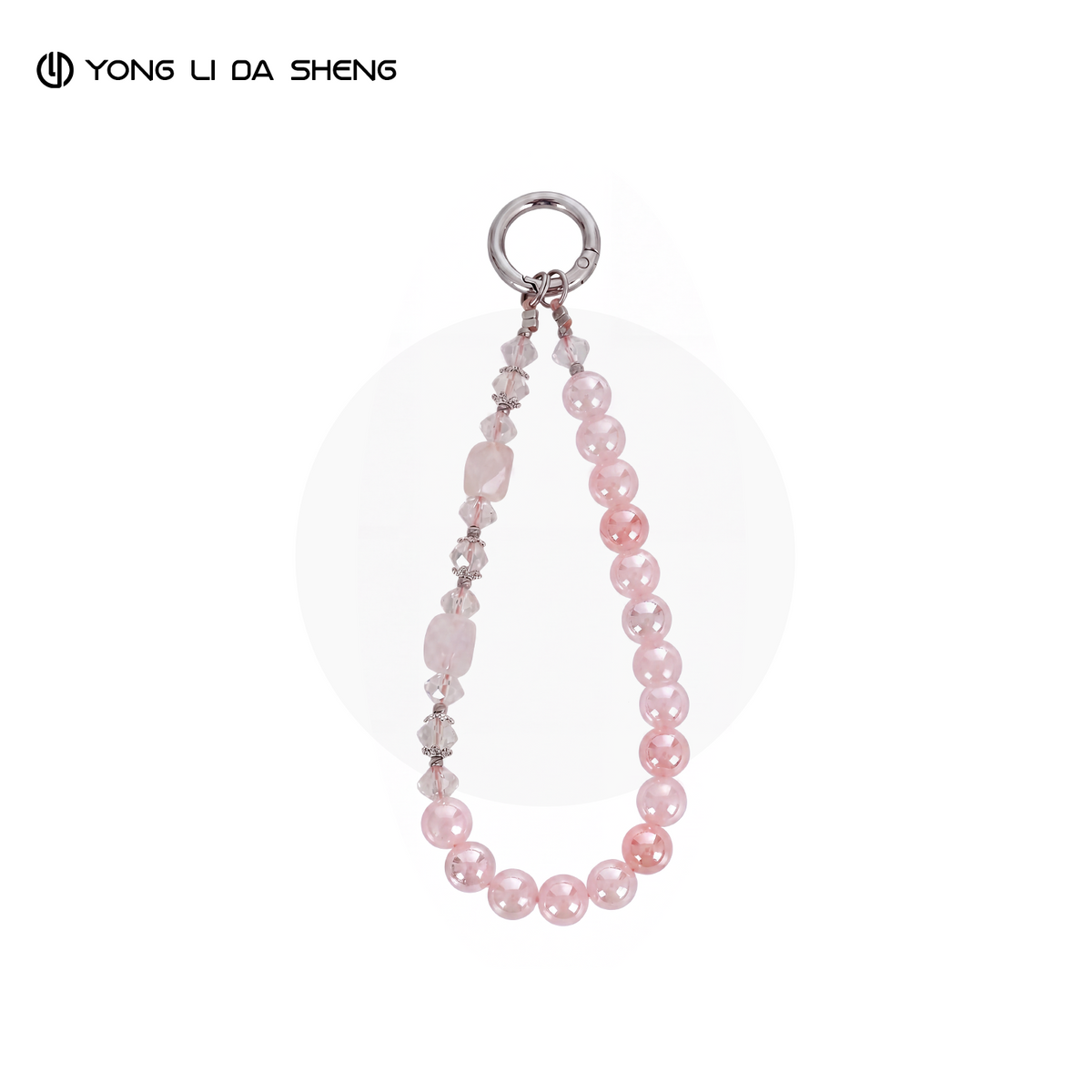 Pink Rose Quartz & Pink Chalcedony Beaded Phone Wrist Strap