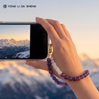 Amethyst Beaded Phone Wrist Strap with White Jade Bamboo Accessory