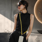 Bright Yellow Polyester Metal Chain Phone Crossbody Strap