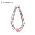 Three‑Layer Pink Beads ＆ Chain Phone Strap
