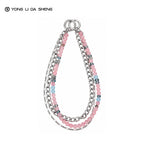 Three‑Layer Pink Beads ＆ Chain Phone Strap