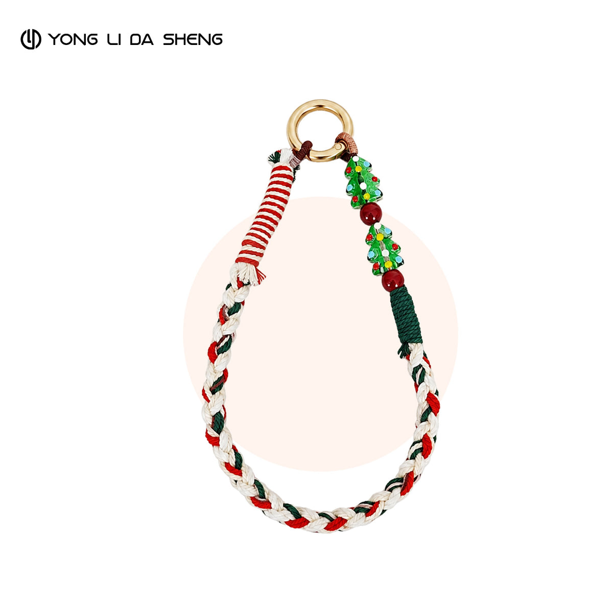Festive Hand‑Braided Cotton Phone Wrist Straps Christmas Glass Bead Charm