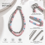Three‑Layer Pink Beads ＆ Chain Phone Strap