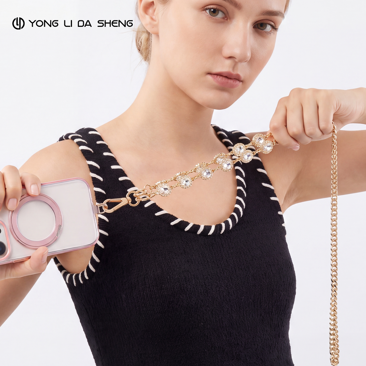 Gold Plated Metal Chain Crossbody Phone Strap