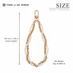 Double‑Layer Faux Pearl Phone Wrist Strap Gold‑Tone Metal Chain Bag Charm Keychain