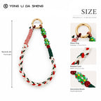 Festive Hand‑Braided Cotton Phone Wrist Straps Christmas Glass Bead Charm