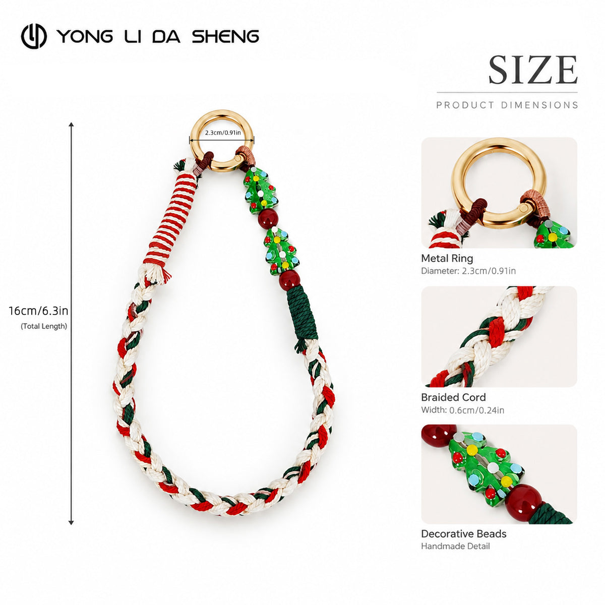 Festive Hand‑Braided Cotton Phone Wrist Straps Christmas Glass Bead Charm