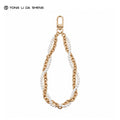 Double‑Layer Faux Pearl Phone Wrist Strap Gold‑Tone Metal Chain Bag Charm Keychain
