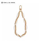 Double‑Layer Faux Pearl Phone Wrist Strap Gold‑Tone Metal Chain Bag Charm Keychain
