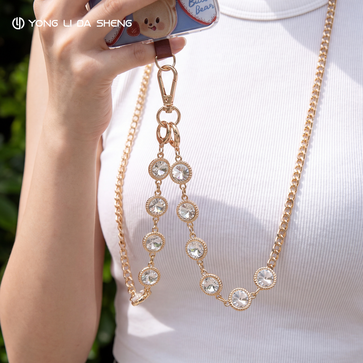 Gold Plated Metal Chain Crossbody Phone Strap