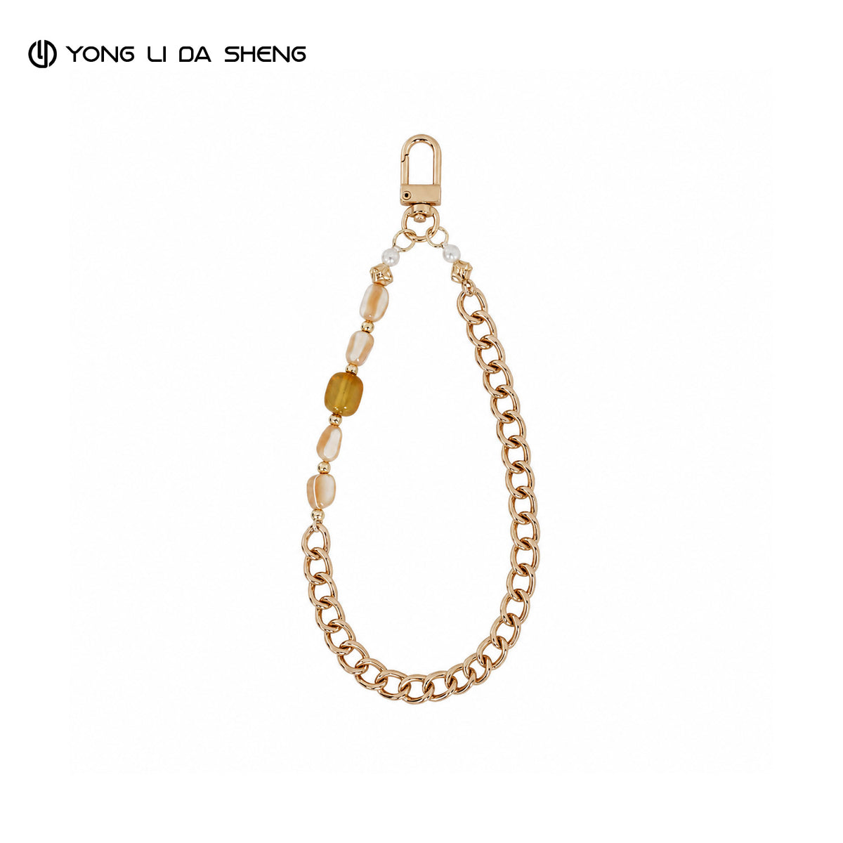 Elegant Gold‑Tone Chain Phone Wrist Strap, Agate Bead Bag Charm