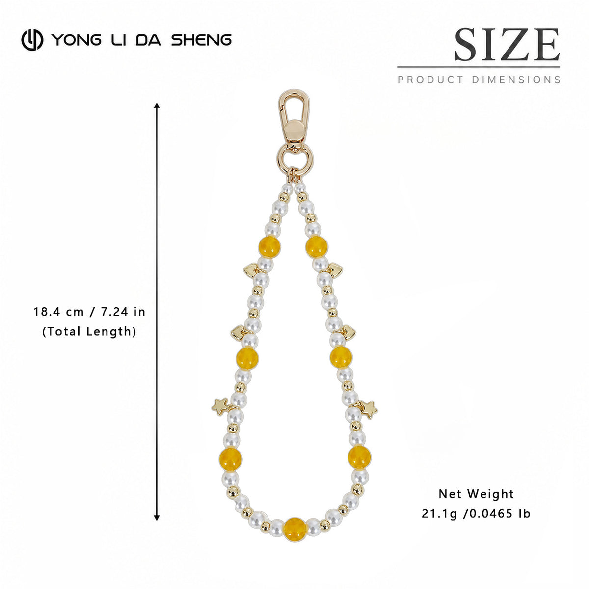 Yellow Agate & Pearl Beaded Phone Chain