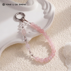 Pink Rose Quartz & Pink Chalcedony Beaded Phone Wrist Strap
