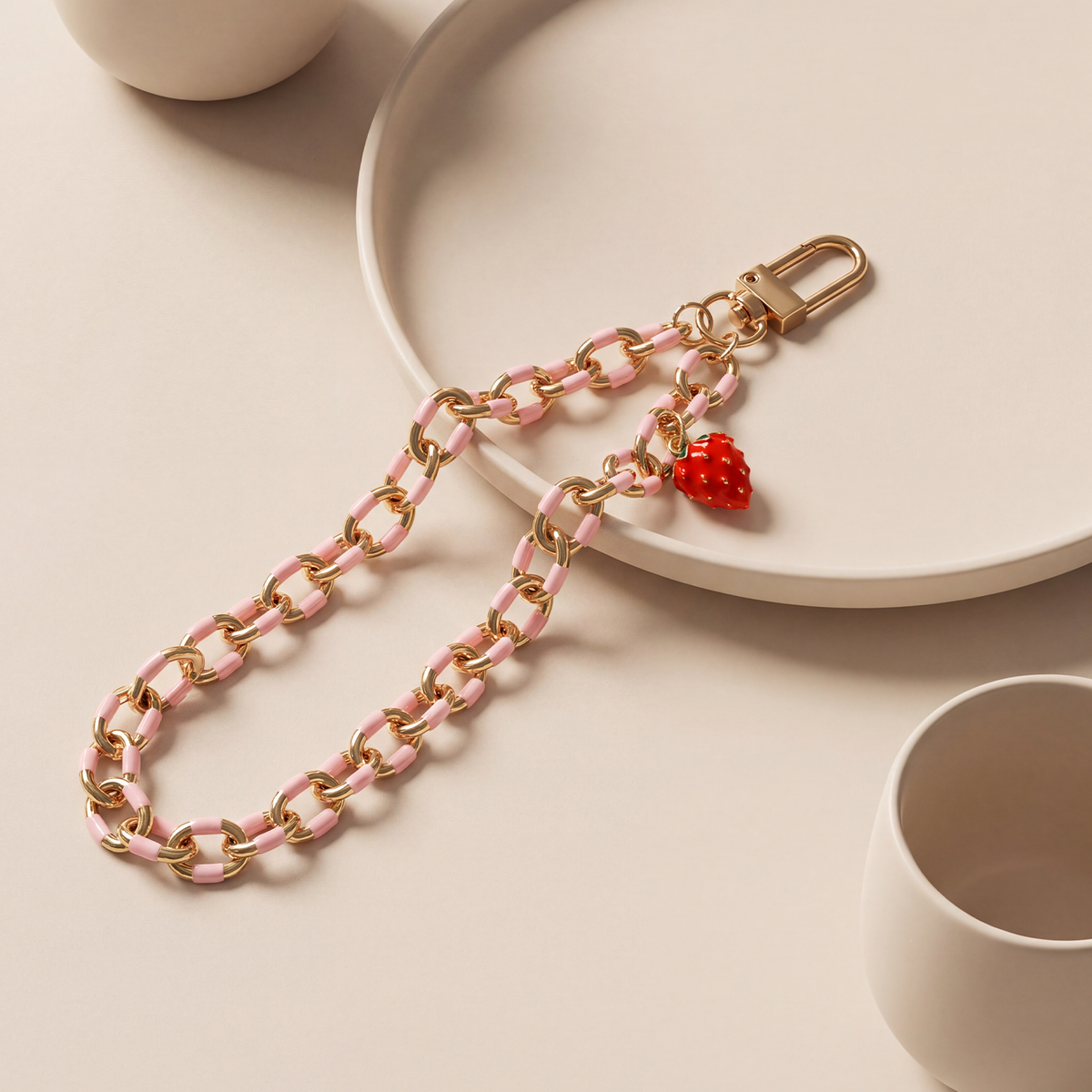 Cute Pink Enamel Chain Phone Wrist Strap