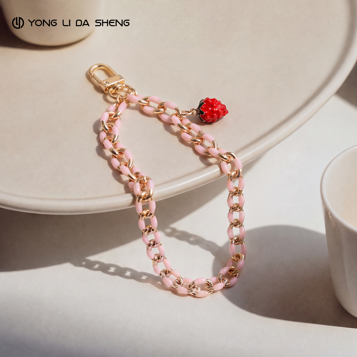 Cute Pink Enamel Chain Phone Wrist Strap